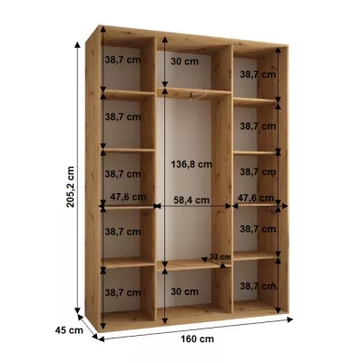 Šatní skříň YVONA 1 - 160/45 cm, dub artisan / stříbrná