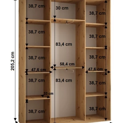 Šatní skříň YVONA 1 - 160/45 cm, dub artisan / stříbrná