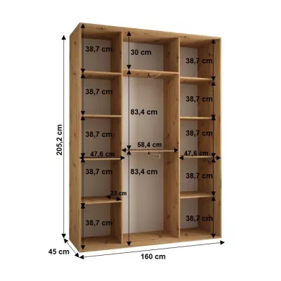 Šatní skříň YVONA 1 - 160/45 cm, dub artisan / stříbrná