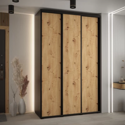 Šatní skříň YVONA 1 - 160/45 cm, černá / dub artisan / černá