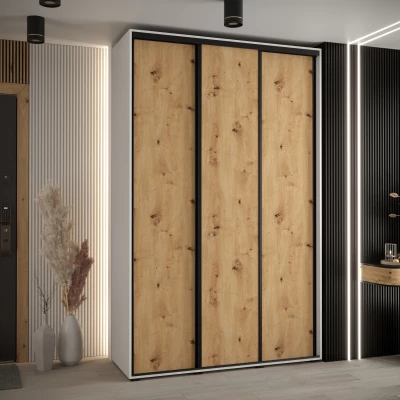 Šatní skříň YVONA 1 - 160/45 cm, bílá / dub artisan / černá