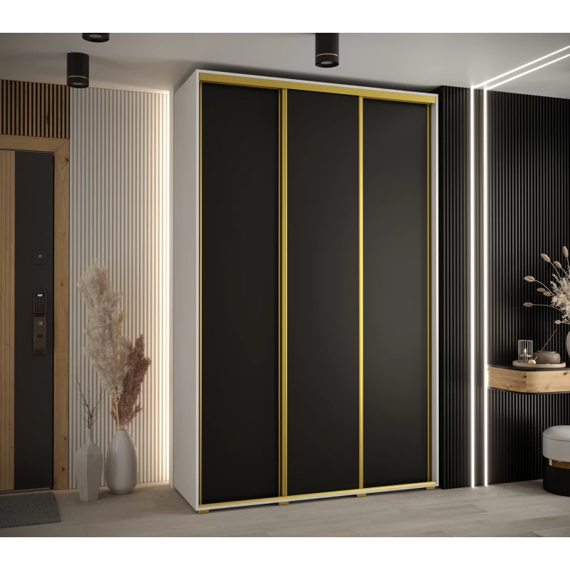 Šatní skříň YVONA 1 - 160/45 cm, bílá / černá / zlatá