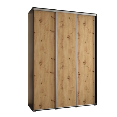 Šatní skříň YVONA 1 - 170/45 cm, černá / dub artisan / stříbrná