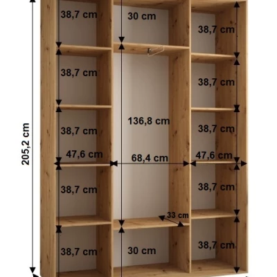 Šatní skříň YVONA 1 - 170/45 cm, černá / bílá / stříbrná