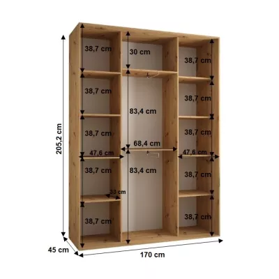 Šatní skříň YVONA 1 - 170/45 cm, černá / bílá / stříbrná