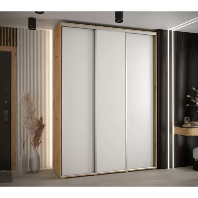 Šatní skříň YVONA 1 - 180/45 cm, dub artisan / bílá / stříbrná