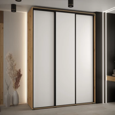 Šatní skříň YVONA 1 - 180/45 cm, dub artisan / bílá / černá