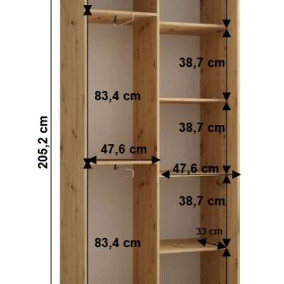 Šatní skříň YVONA 4 - 100/45 cm, dub artisan / černá