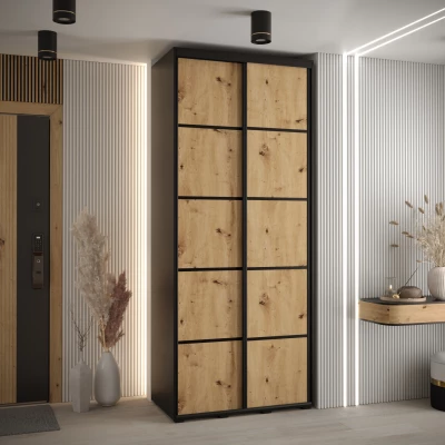 Šatní skříň YVONA 4 - 100/45 cm, černá / dub artisan / černá