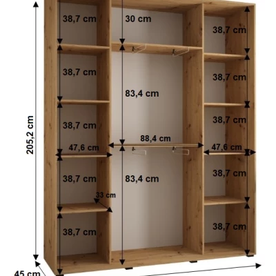 Šatní skříň YVONA 1 - 190/45 cm, dub artisan / stříbrná