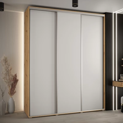 Šatní skříň YVONA 1 - 190/45 cm, dub artisan / bílá / stříbrná