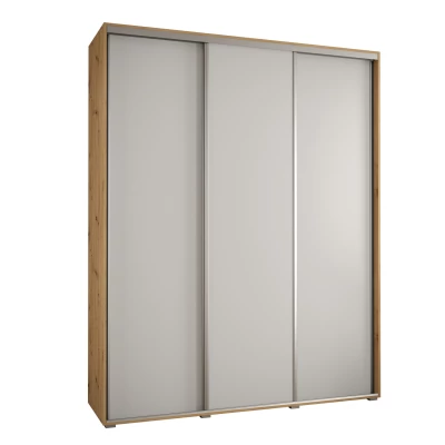Šatní skříň YVONA 1 - 190/45 cm, dub artisan / bílá / stříbrná