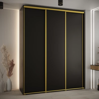 Šatní skříň YVONA 1 - 190/45 cm, černá / zlatá