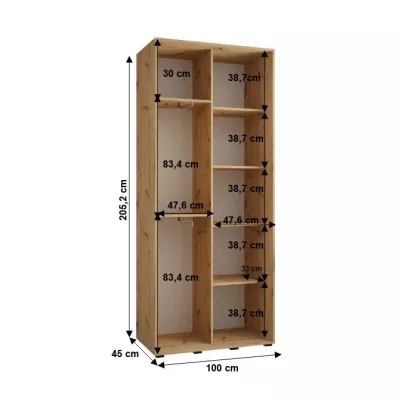 Šatní skříň YVONA 4 - 100/45 cm, bílá / černá / stříbrná