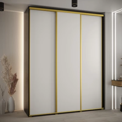 Šatní skříň YVONA 1 - 190/45 cm, černá / bílá / zlatá