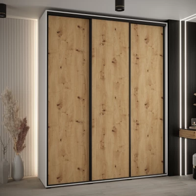 Šatní skříň YVONA 1 - 190/45 cm, bílá / dub artisan / černá