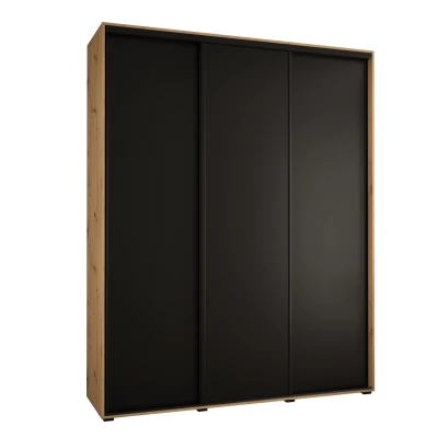 Šatní skříň YVONA 1 - 200/45 cm, dub artisan / černá / černá