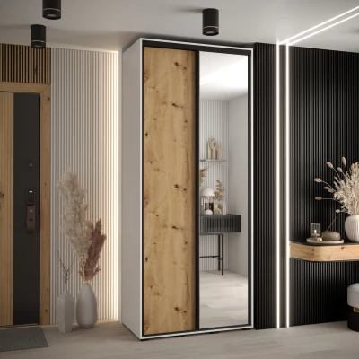 Šatní skříň YVONA 3 - 100/45 cm, bílá / dub artisan / černá