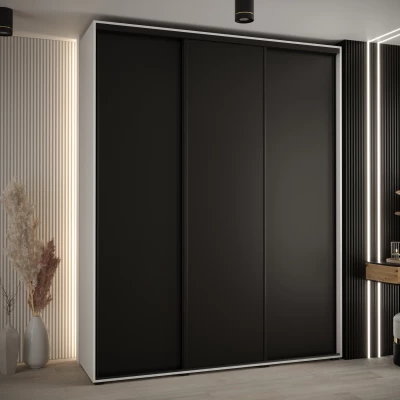 Šatní skříň YVONA 1 - 200/45 cm, bílá / černá / černá