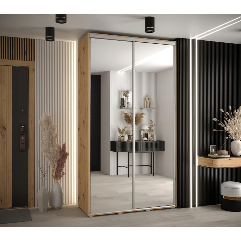 Šatní skříň YVONA 2 - 140/45 cm, dub artisan / stříbrná