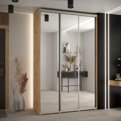 Šatní skříň YVONA 2 - 150/45 cm, dub artisan / stříbrná