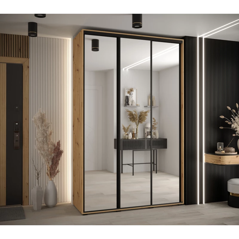 Šatní skříň YVONA 2 - 150/45 cm, dub artisan / černá