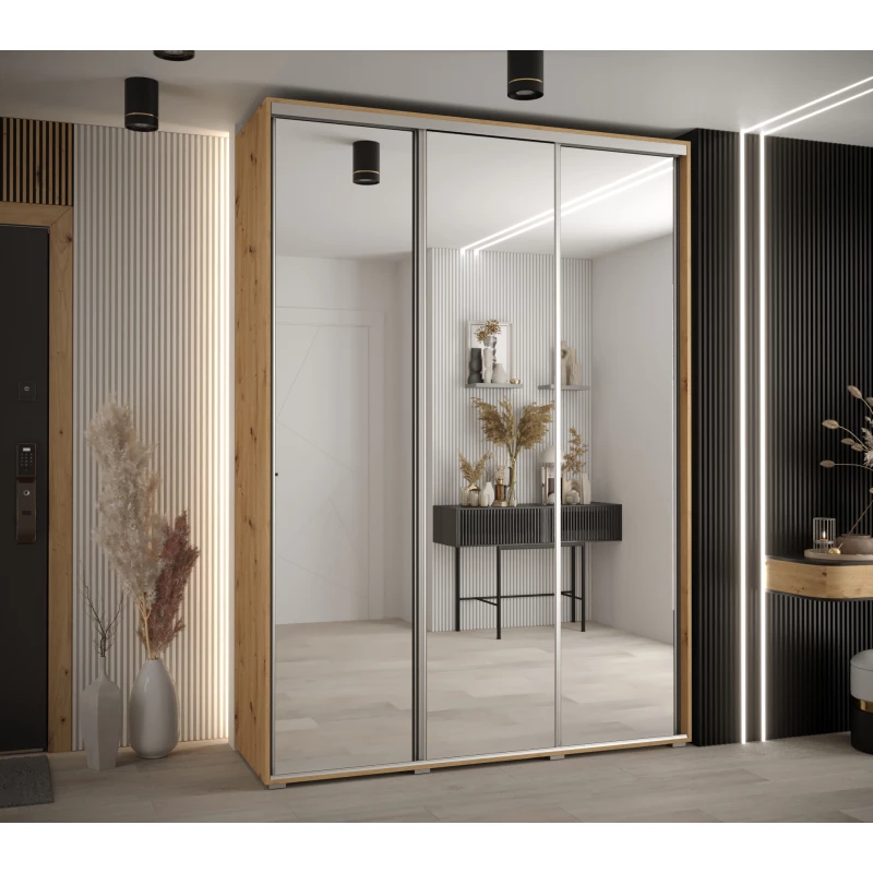 Šatní skříň YVONA 2 - 170/45 cm, dub artisan / stříbrná