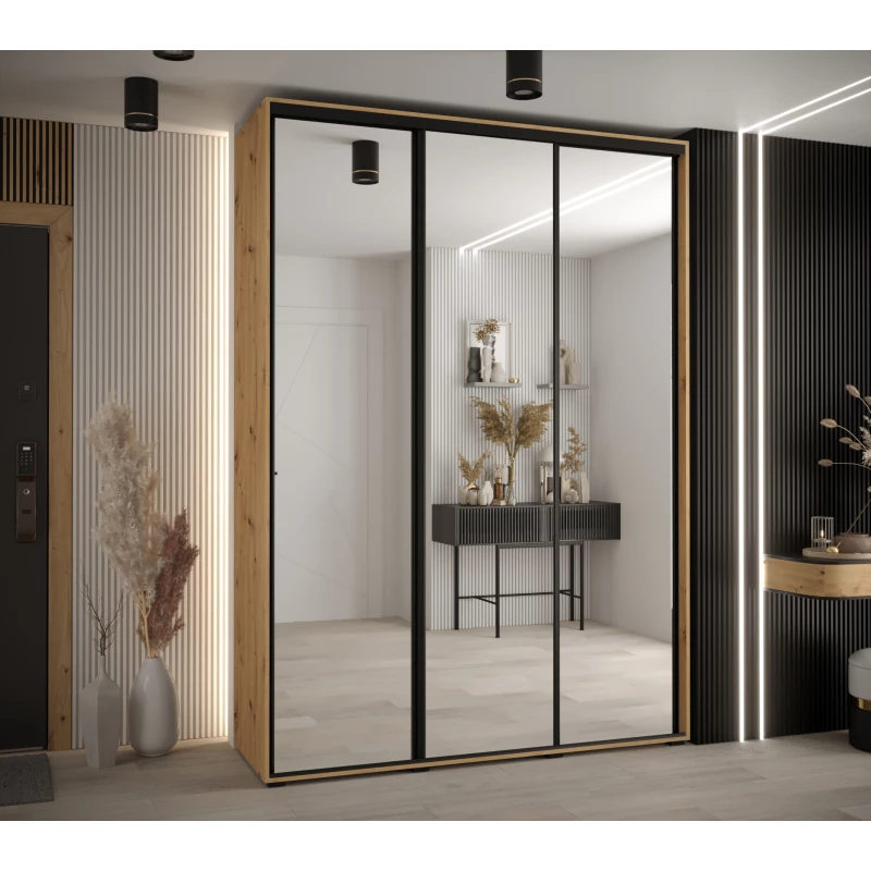 Šatní skříň YVONA 2 - 170/45 cm, dub artisan / černá