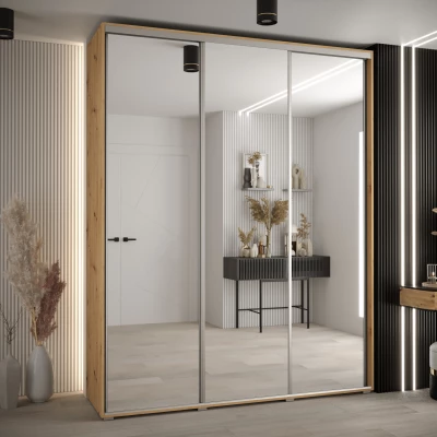 Šatní skříň YVONA 2 - 190/45 cm, dub artisan / stříbrná