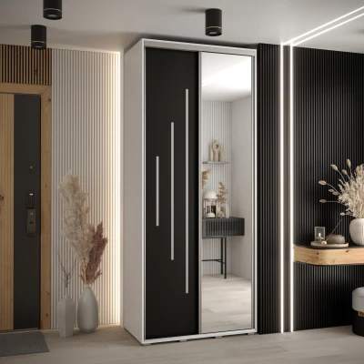 Šatní skříň YVONA 13 - 100/45 cm, bílá / černá / stříbrná