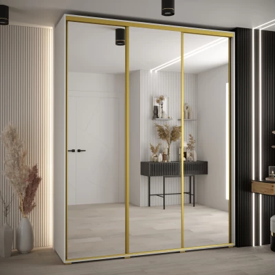 Šatní skříň YVONA 2 - 200/45 cm, bílá / zlatá