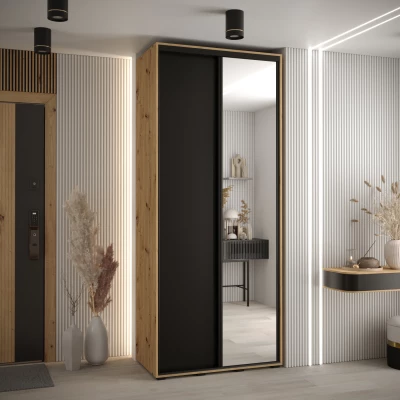 Šatní skříň YVONA 3 - 110/45 cm, dub artisan / černá / černá