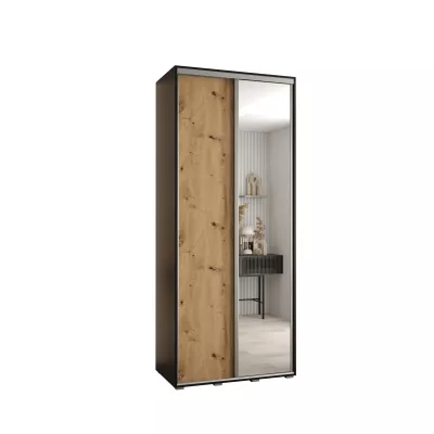 Šatní skříň YVONA 3 - 110/45 cm, černá / dub artisan / stříbrná