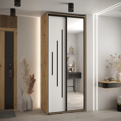 Šatní skříň YVONA 13 - 100/45 cm, dub artisan / bílá / černá