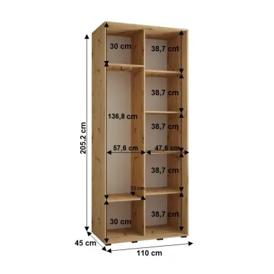 Šatní skříň YVONA 3 - 110/45 cm, bílá / černá / stříbrná