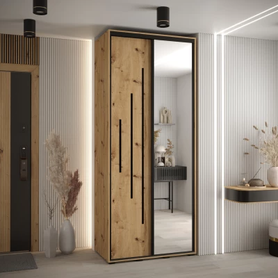 Šatní skříň YVONA 13 - 100/45 cm, dub artisan / černá