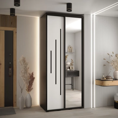 Šatní skříň YVONA 13 - 120/45 cm, černá / bílá / černá