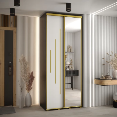 Šatní skříň YVONA 13 - 120/45 cm, černá / bílá / zlatá