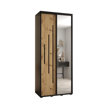 Šatní skříň YVONA 13 - 120/45 cm, černá / dub artisan / černá