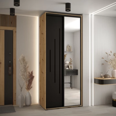 Šatní skříň YVONA 13 - 120/45 cm, dub artisan / černá / černá