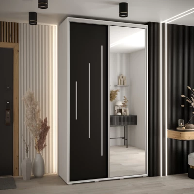 Šatní skříň YVONA 13 - 130/45 cm, bílá / černá / stříbrná