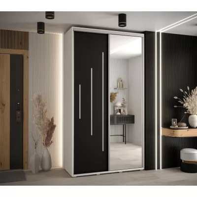 Šatní skříň YVONA 13 - 130/45 cm, bílá / černá / stříbrná