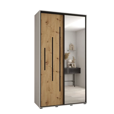 Šatní skříň YVONA 13 - 130/45 cm, bílá / dub artisan / černá