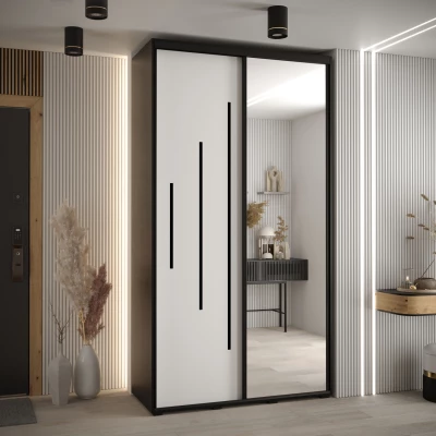 Šatní skříň YVONA 13 - 130/45 cm, černá / bílá / černá