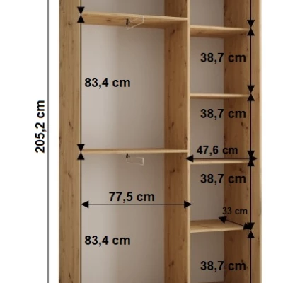 Šatní skříň YVONA 13 - 130/45 cm, dub artisan / stříbrná