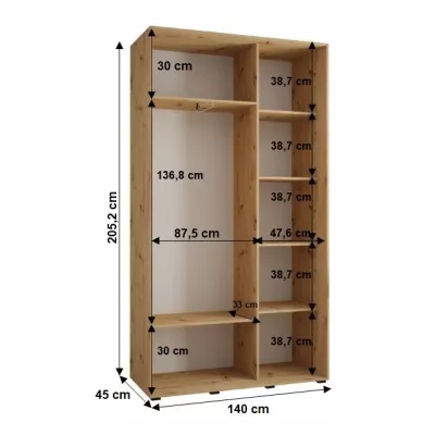 Šatní skříň YVONA 13 - 140/45 cm, bílá / černá / stříbrná