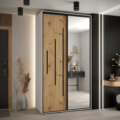 Šatní skříň YVONA 13 - 140/45 cm, bílá / dub artisan / černá