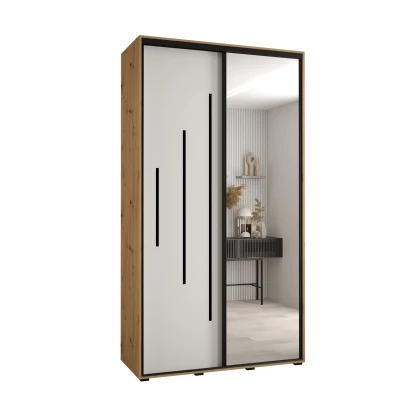 Šatní skříň YVONA 13 - 140/45 cm, dub artisan / bílá / černá