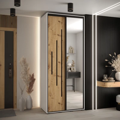 Šatní skříň YVONA 13 - 110/45 cm, bílá / dub artisan / černá