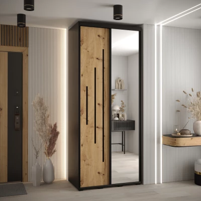 Šatní skříň YVONA 13 - 110/45 cm, černá / dub artisan / černá